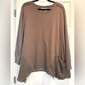 LOGO by Lori Goldstein Size L Lagenlook Tunic Top Asymmetrical Hem Artsy Teacher